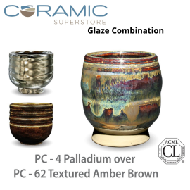 Palladium PC-04 over Textured Amber Brown PC-62 Pottery Cone 5 Glaze Combination